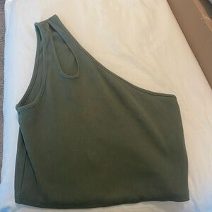 One shoulder green crop top shirt from zara
